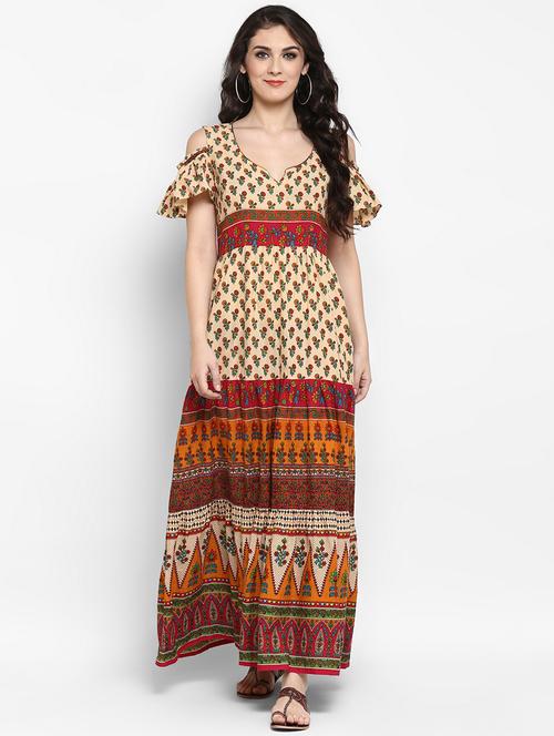 flared printed cold shoulder kurta - 15826913 - Very Small Image - 1