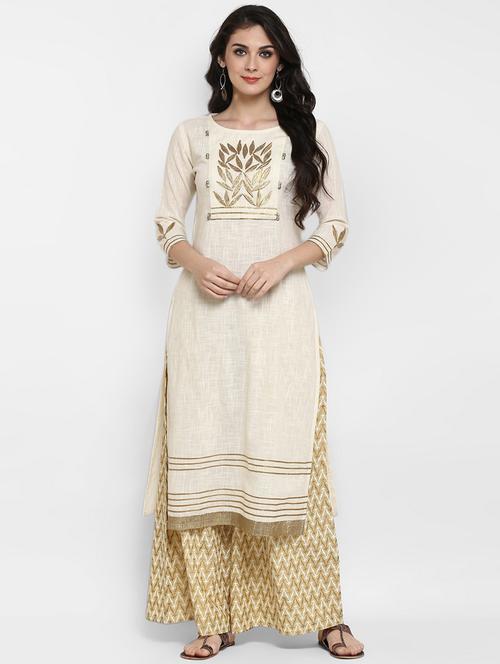 embroidered kurta with palazzo set - 15826935 - Very Small Image - 1