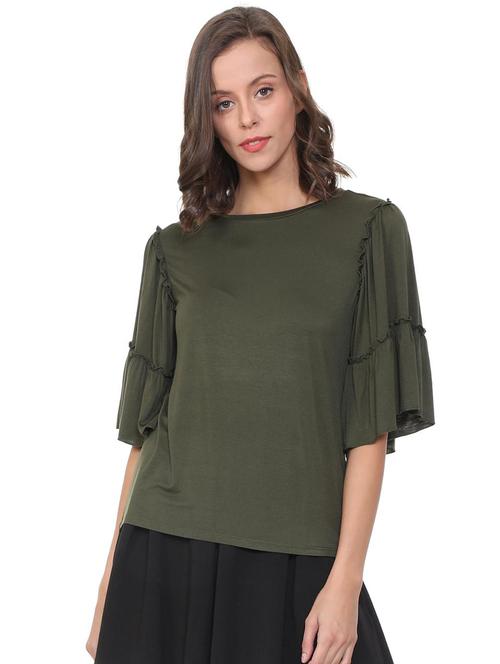frill trim flared sleeved top - 15827476 - Very Small Image - 1