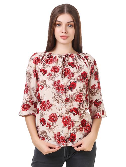 drawstring detail floral bardot top - 15827766 - Very Small Image - 1
