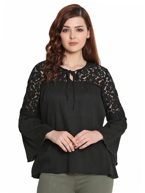 laced panel tie-up neck top - 15827773 - Very Small Image - 1