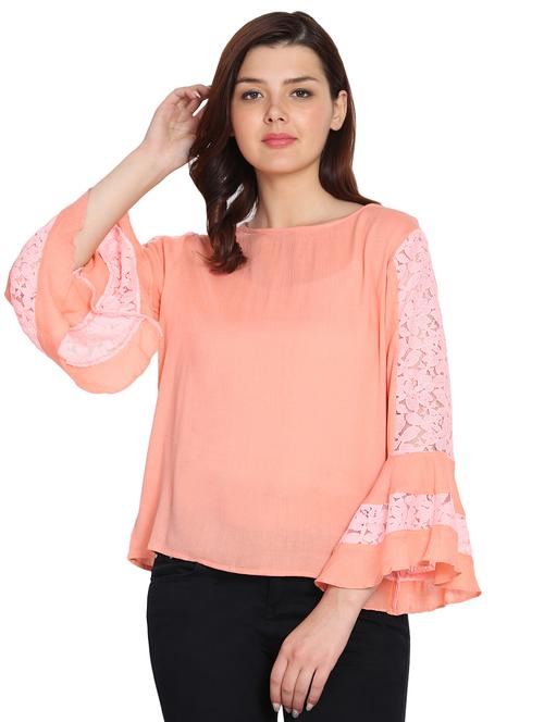 laced panel bell sleeved top - 15827775 - Very Small Image - 1