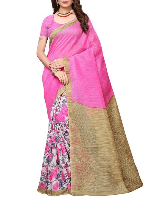 contrast border printed saree with blouse - 15827921 - Very Small Image - 1