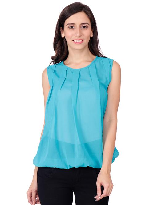 light blue sheer pleated top - 15827944 - Very Small Image - 1