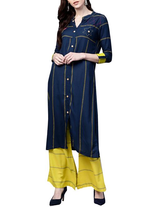embroidered self-design kurta palazzo set - 15829339 - Very Small Image - 1