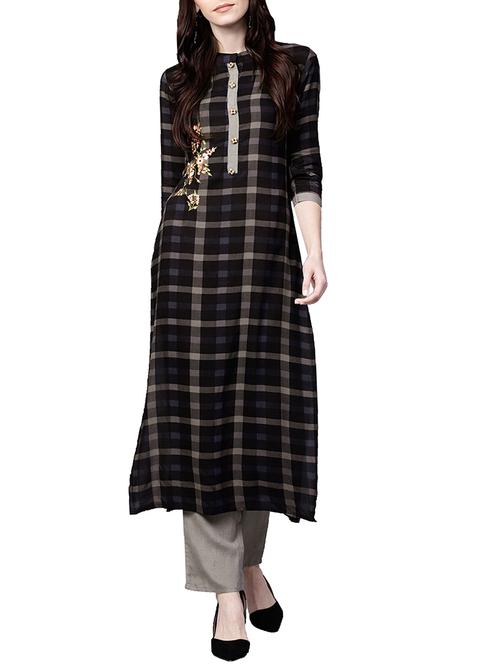 embroidered checkered kurta palazzo set - 15829348 - Very Small Image - 1