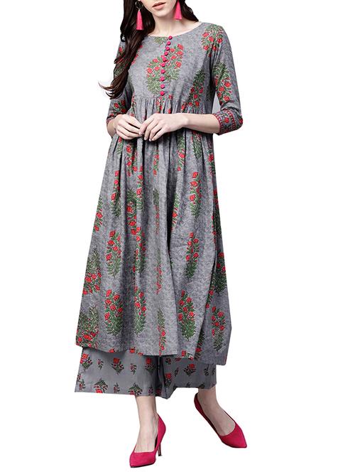floral printed kurta palazzo set - 15829351 - Very Small Image - 1