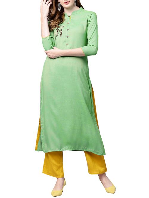 embroidered solid kurta with palazzo set - 15829356 - Very Small Image - 1