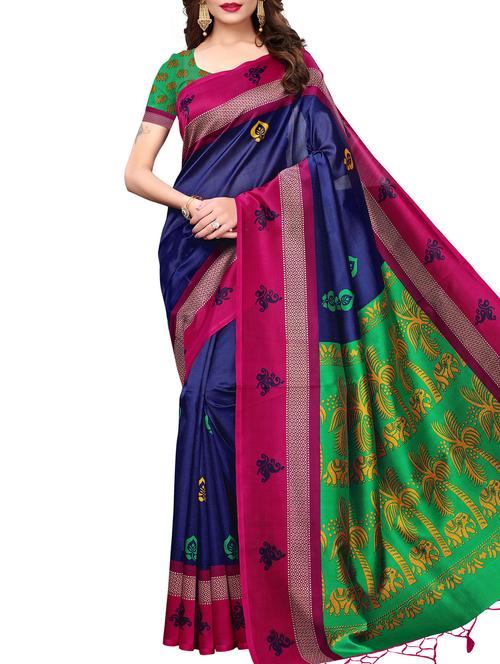 contrast border printed art silk saree - 15829532 - Very Small Image - 1