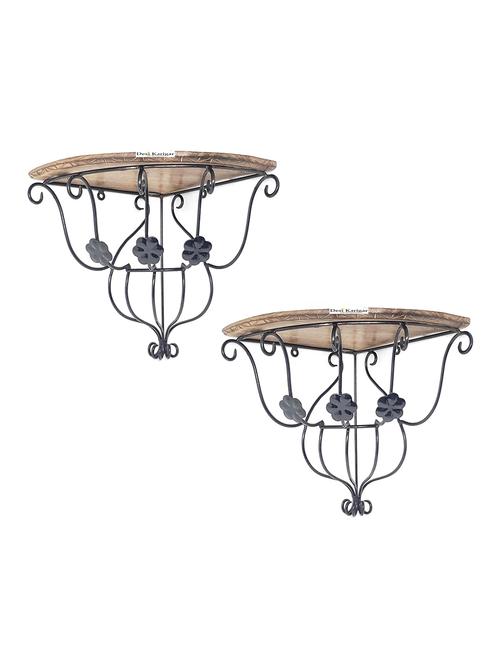 desi karigar beautiful wooden decorative corner wall hanging bracket shelf/shelves for living room/bed room decoration set of 2 - 15829698 - Very Small Image - 1