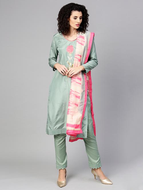 embroidered motif semi-stitched pant suit - 15830174 - Very Small Image - 1