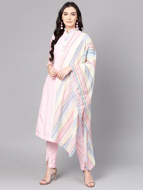 embroidered motif semi-stitched pant suit - 15830175 - Very Small Image - 1