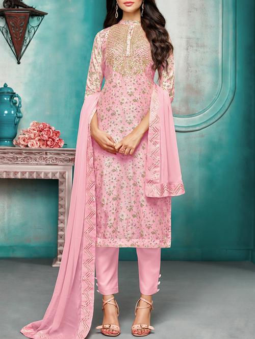 embroidered semi-stitched pant suit - 15830181 - Very Small Image - 1