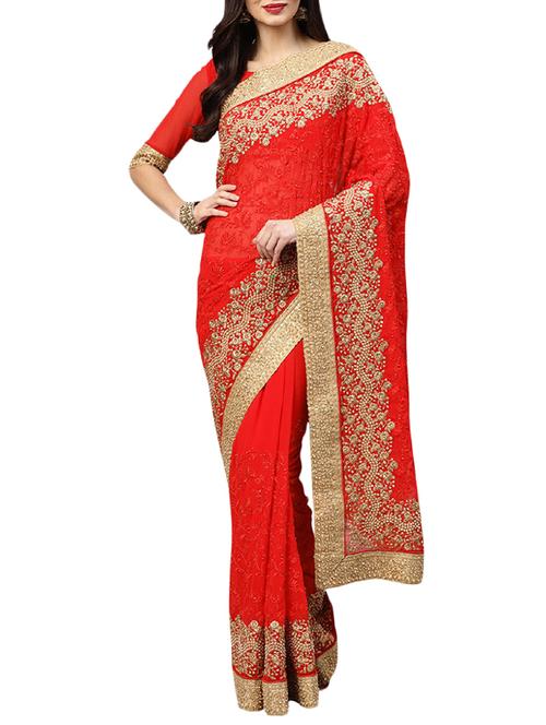 floral embellished saree with blouse - 15830201 - Very Small Image - 1