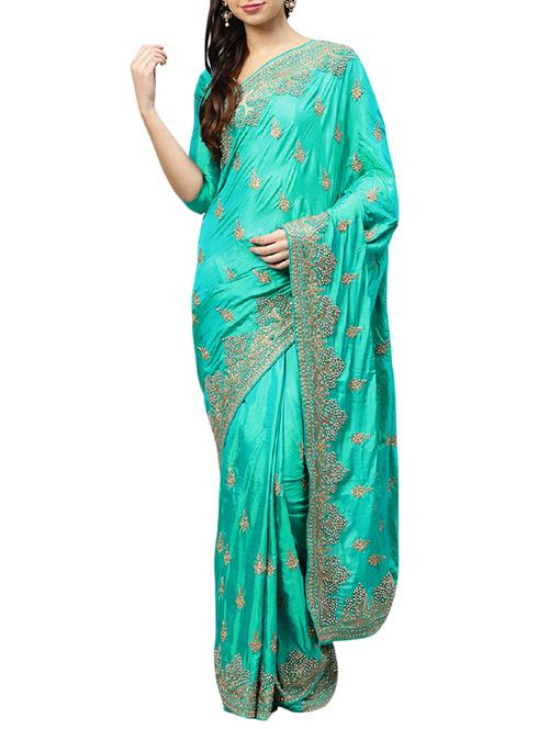 floral embroidered saree with blouse - 15830204 - Very Small Image - 1