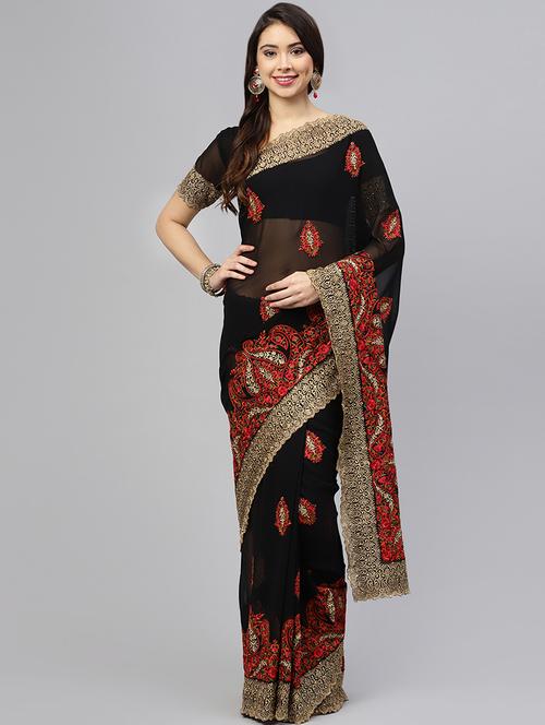 floral embroidered saree with blouse - 15830210 - Very Small Image - 1
