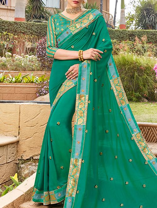 floral embroidered saree with blouse - 15830223 - Very Small Image - 1