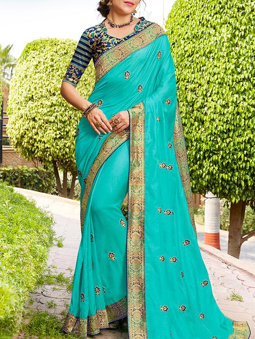 floral embroidered saree with blouse - 15830225 - Very Small Image - 1