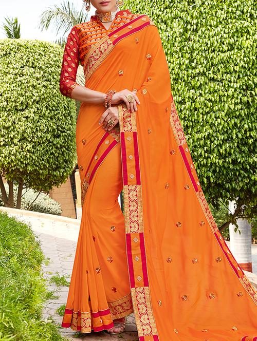 floral embroidered saree with blouse - 15830226 - Very Small Image - 1