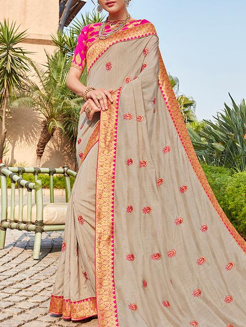 floral embroidered saree with blouse - 15830227 - Very Small Image - 1