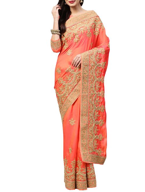 floral embroidered saree with blouse - 15830228 - Very Small Image - 1