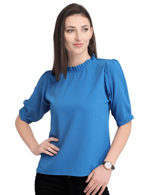 frilled neck puff sleeved top - 15830237 - Very Small Image - 1
