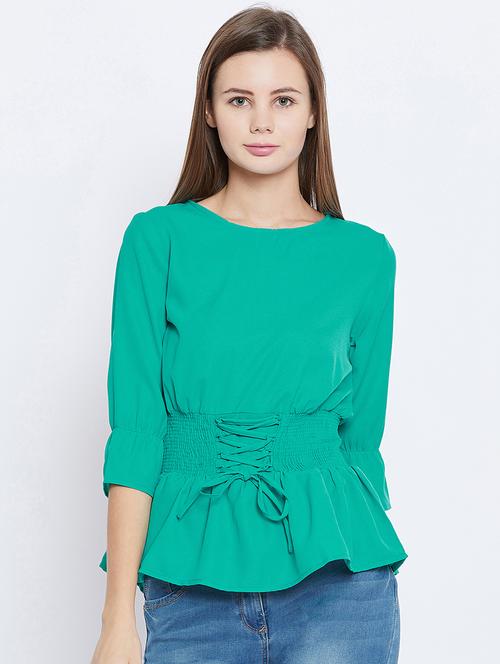 criss cross lace up smocked top - 15830986 - Very Small Image - 1