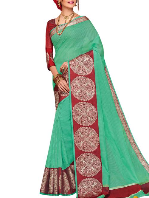 zari border turquoise kota doria saree - 15831003 - Very Small Image - 1