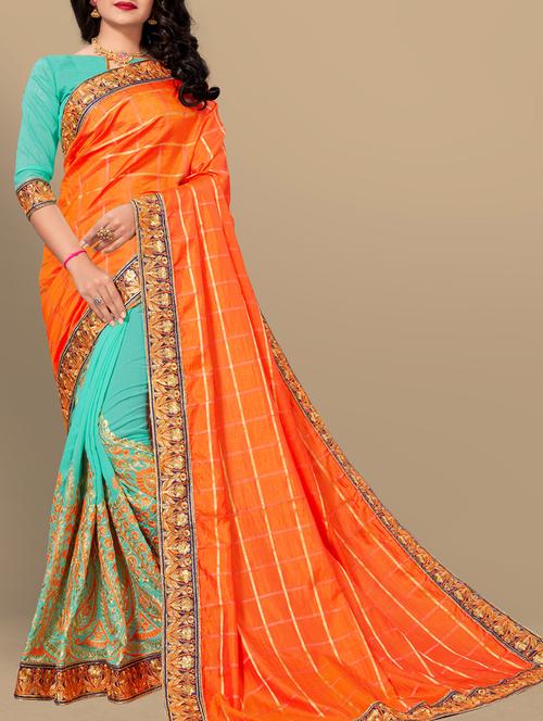 floral embroidered half & half saree with blouse - 15831218 - Very Small Image - 1