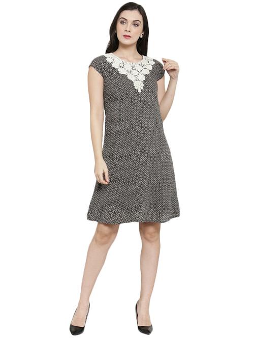 contrast lace a-line dress - 15831641 - Very Small Image - 1