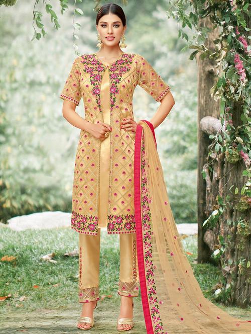embroidered unstitched pant suit - 15831798 - Very Small Image - 1