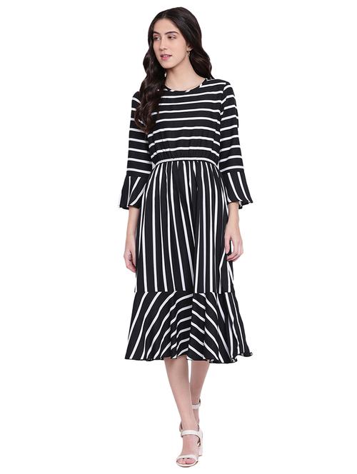 flute sleeved striped a-line dress - 15831816 - Very Small Image - 1