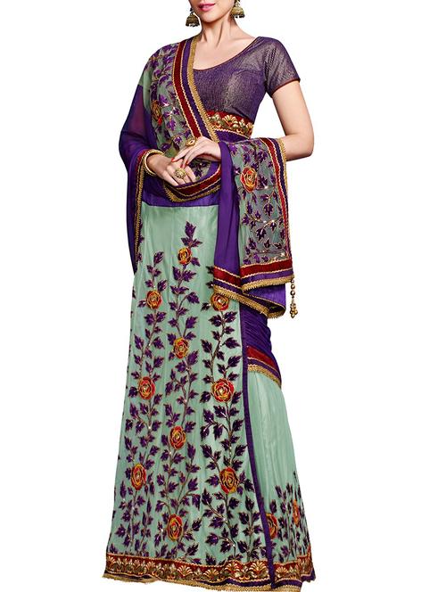 floral patchwork embellished lehenga saree with blouse - 15832152 - Very Small Image - 1