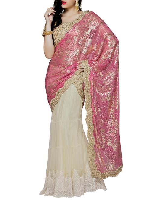 foil printed pink lehenga saree with blouse - 15832155 - Very Small Image - 1