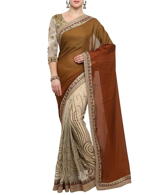 ombre embroidered half & half saree with blouse - 15832160 - Very Small Image - 1