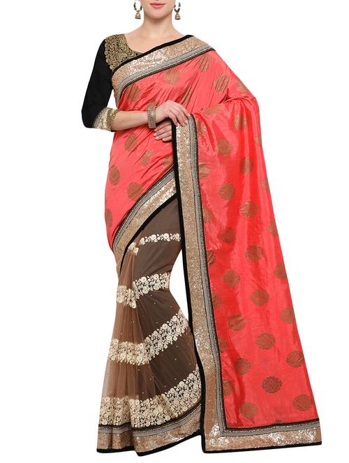 foil printed pink half & half saree with blouse - 15832163 - Very Small Image - 1