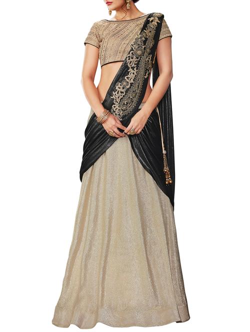 floral patchwork beige lehenga saree with blouse - 15832167 - Very Small Image - 1