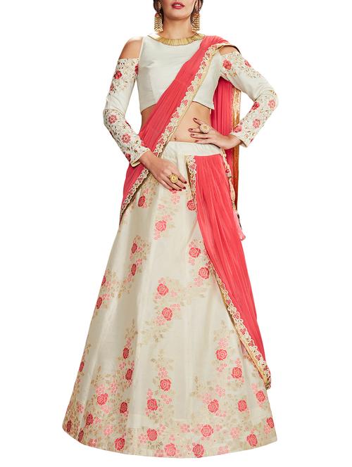 floral motif off-white lehenga saree with blouse - 15832172 - Very Small Image - 1