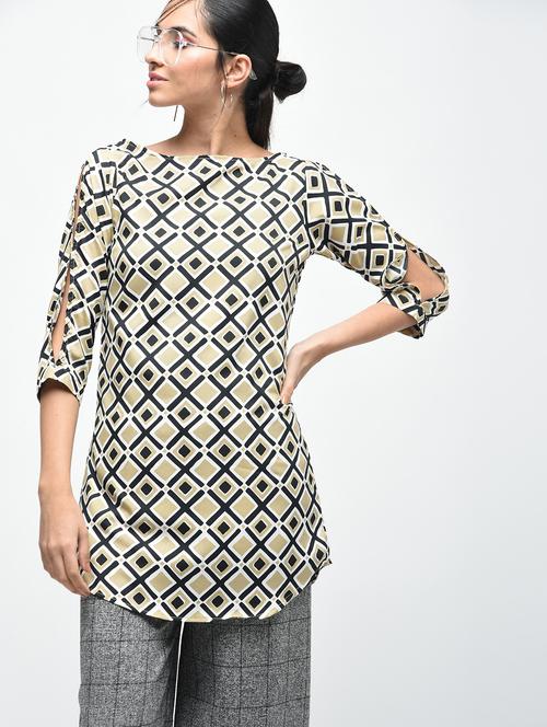 beige crepe straight kurti - 15832787 - Very Small Image - 1