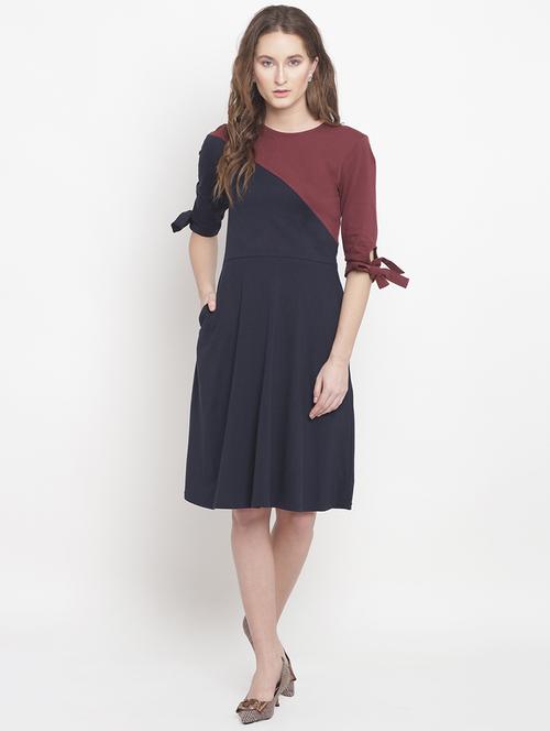color block pocket detail a-line dress - 15833455 - Very Small Image - 1