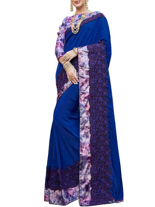 floral embroidered royal blue saree - 15833626 - Very Small Image - 1