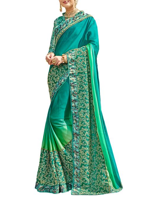 embroidered border ombre turquoise saree - 15833631 - Very Small Image - 1