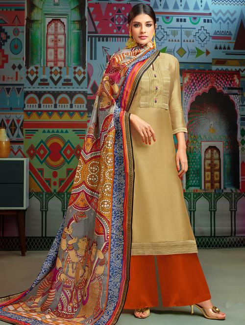 self-design unstitched palazzo suit - 15834180 - Very Small Image - 1