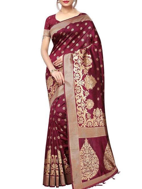 floral jacquard saree with blouse - 15834675 - Very Small Image - 1
