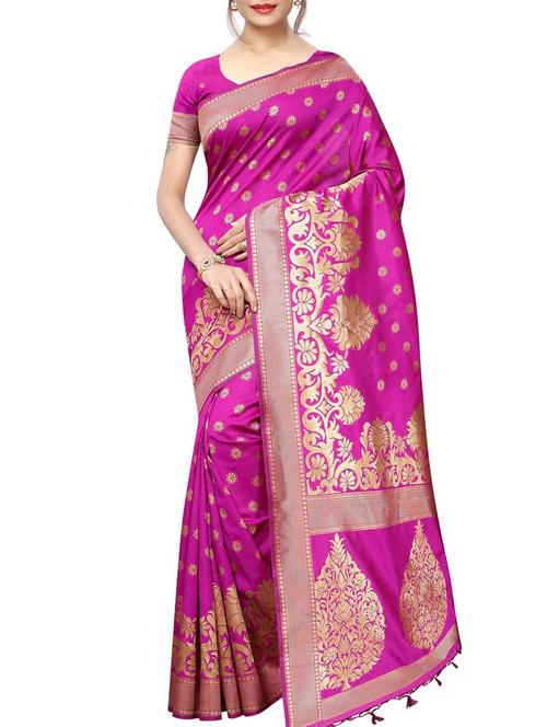 floral jacquard saree with blouse - 15834676 - Very Small Image - 1
