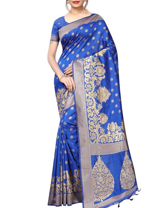 floral jacquard saree with blouse - 15834679 - Very Small Image - 1