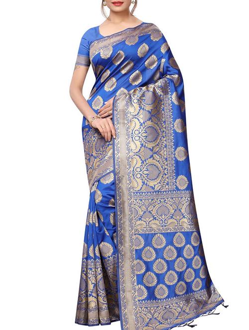 ethnic motif jacquard saree with blouse - 15834680 - Very Small Image - 1