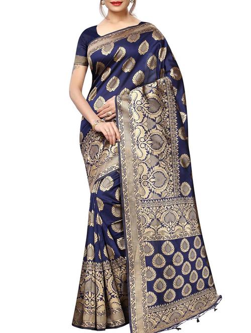 ethnic motif jacquard saree with blouse - 15834682 - Very Small Image - 1