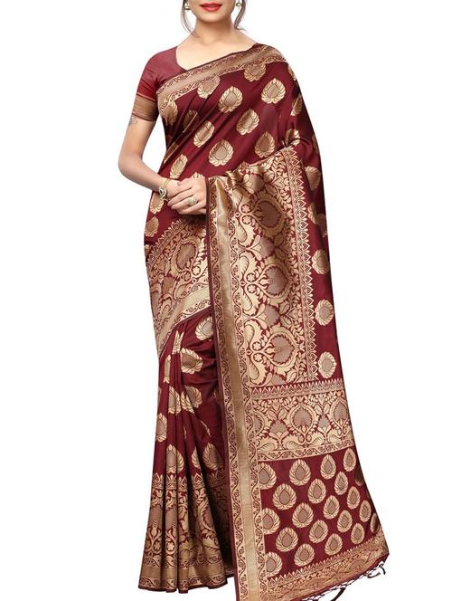 ethnic motif jacquard saree with blouse - 15834683 - Very Small Image - 1