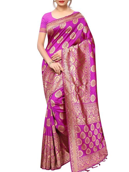 ethnic motif jacquard saree with blouse - 15834684 - Very Small Image - 1